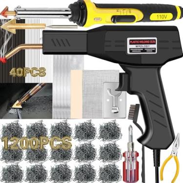 Imagem de Wrdlosy Soldador de plástico de 220 W, kit de solda de plástico com 40 hastes de grampo, 1200 peças, 5 em 1, pontas de soldagem, fita de lixa, suporte de malha de arame, escova de metal, kit de reparo