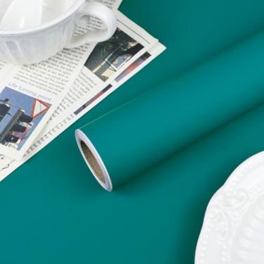 Imagem de Tanluxo Yiniri Papel de parede azul-petróleo 40 cm x 299 cm papel de contato moderno azul-petróleo cor sólida papel de parede amigável ao locatário removível Waterpoof vinil papel de parede para