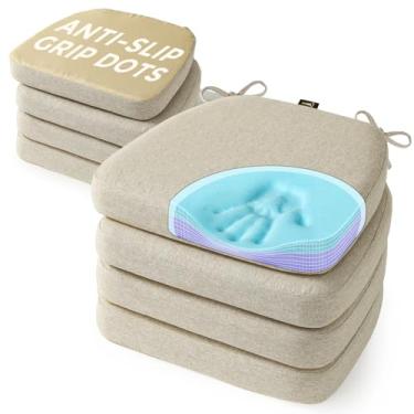 Imagem de SUNROX Almofadas de cadeira de espuma viscoelástica de gel, almofadas de assento reversíveis duráveis com laços para cozinha interna/externa, escritório de jantar, 41 x 43 cm, conjunto com 8, creme