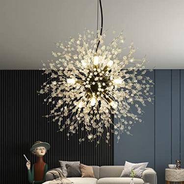 Imagem de CM MZY Lustres de cristal modernos fogos de artifício, 9 luminárias pretas claras de dente-de-leão Sputnik, luminária pendente de candelabro Sputnik para quarto, sala de estar, sala de jantar, cozinha