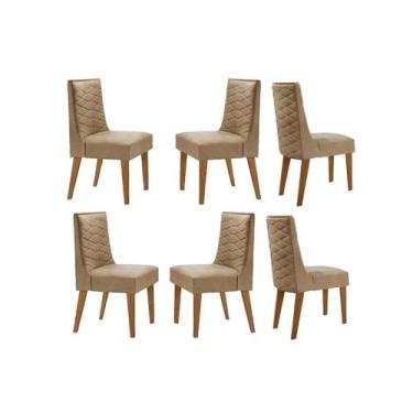 Imagem de Kit 6 Cadeiras Sala Jantar Dafne 6 Un Madeira Capuccino/Linho Bege Tur