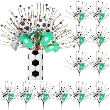Imagem de XunYee 12 peças de decoração de festa de futebol, palitos de centro de mesa, esportes, rúgbi, aniversário, para dia de jogo, decoração de chá de bebê, esportes, flores artificiais, artigos de festa de