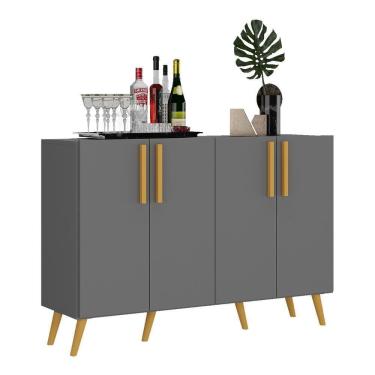 Imagem de Aparador Buffet 4 Portas Retrô Viena V3606 Grafite/Natural Grafite/Natural