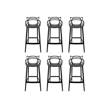 Imagem de Kit Com 6 Banquetas Alta Allegra Masters 100% Polipropileno Preta