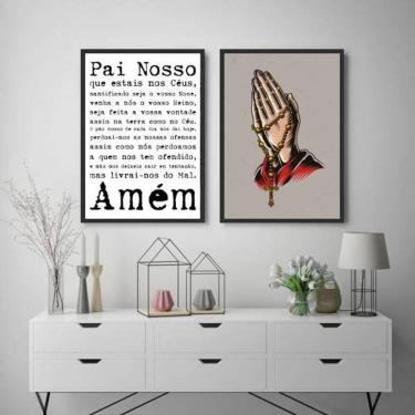 Imagem de Kit 2 Quadros Oração Pai Nosso 24X18Cm - Preta