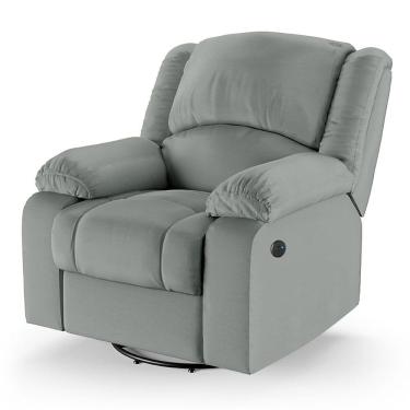 Imagem de Poltrona Do Papai Reclinável Melim Glider Giratória Usb Pu Cinza Fh1 - D'rossi