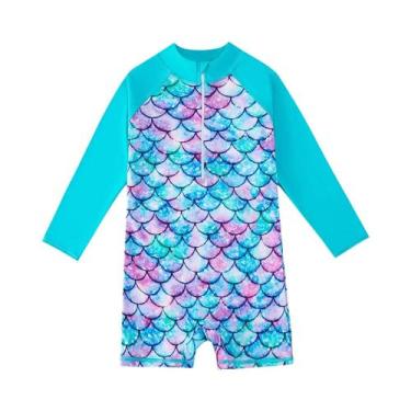 Imagem de Maiô De Uma Peça Para Meninas, Shorts Boyleg, Manga Comprida, Estampa 