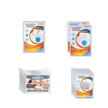 Imagem de Kit Enxoval Total Família 4p 1 Prot. Queen, 2 Solt, 4 Trav - Faiber Fl