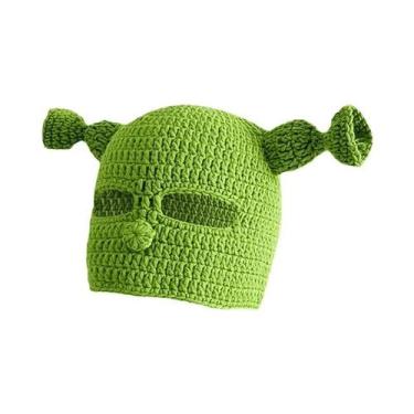 Imagem de Balaclava Verde De Inverno Quente, Gorro De Lã Tricotado Estilo Diabo 