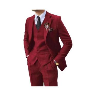 Imagem de Terno De Casamento Masculino Em Tweed Marrom 3 Peças Com Lapela Entalh