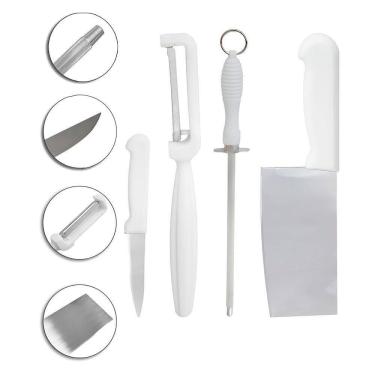 Imagem de Conjunto 4 Peças Chaira Descascador Cutelo Faca Aço