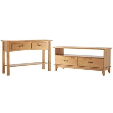 Imagem de Kit Rack Para Sala 140cm Com Aparador Rústico 132cm Madeira Maciça Lir