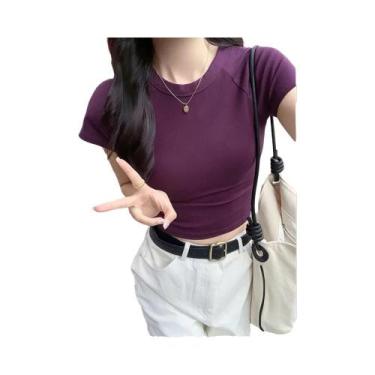 Imagem de Camiseta Feminina Slim Fit De Algodão AOSSVIAO 2026 Gola O Manga Curta