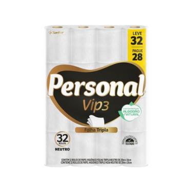Imagem de Papel Higiênico Personal Vip 3 Folha Tripla 32 Rolos 10x20 m, 32
