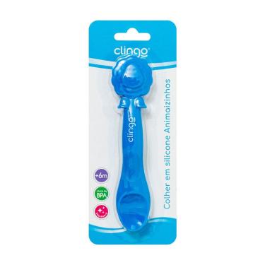 Imagem de Colher Em Silicone Premium Leão Azul Seguro Para As Gengivas Do Bebê