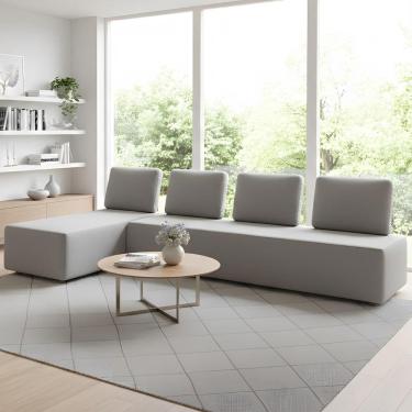 Imagem de Sofá 4 Lugares com Chaise 296cm Rovier Veludo Cinza Z32       - Mpozenato