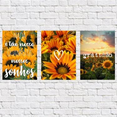 Imagem de Kit 3 Placas Decorativas Girassol 18x27cm