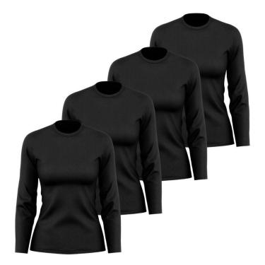 Imagem de Kit 4 Camisetas Manga Longa Segunda Pele Feminina Lisa Dry Academia Fit-Feminino