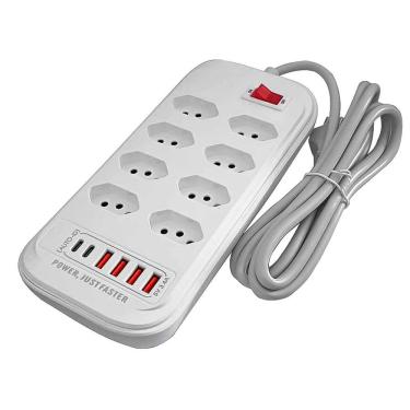 Imagem de Filtro de Linha Regua de Energia 8 Tomadas Proteção Contra Surtos Elétricos(DPS) Com 4 USB 2 Tipo C Extensão Eletrica 2M