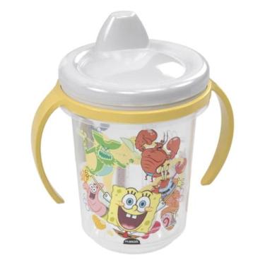 Imagem de Copo Caneca Trio Infantil Com Tampa E Alça Bob Esponja 330ml - Plasuti