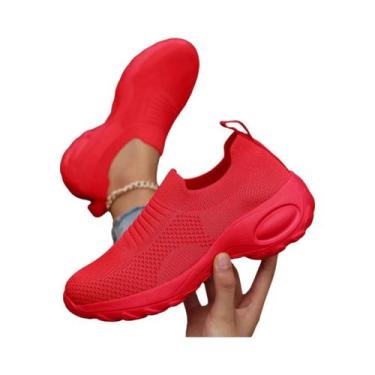 Imagem de Tênis Esportivos Em Malha Vermelha plus Size Para Mulheres, Confortáve