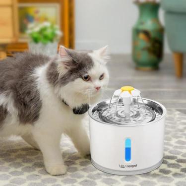 Imagem de Bebedouro Fonte de Agua P/ Gatos Com Filtro LED 2.4L Aço Inoxidável Ga
