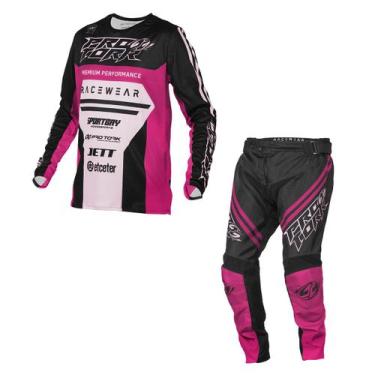 Imagem de Kit Motocross Adulto Pro Tork Brave Camisa + Calça, ROSA, P - 44