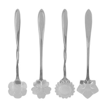 Imagem de Kit Colherzinhas Flores (4 Peças) Prata - Wolff, Prata