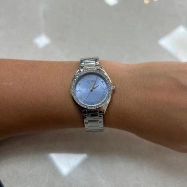 Imagem de Relógio Guess Feminino Prata 30mm Ice Blue Gw0767l6 Elegante Prateado Pedras Azul-Feminino