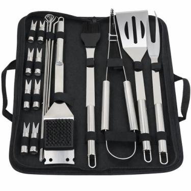 Imagem de Kit Conjunto Churrasco Aço Inox Maleta 20 Peças - Generico
