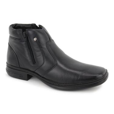 Imagem de Bota Masculina Couro Preta Cano Curto Confortável Zíper Lateral Solado