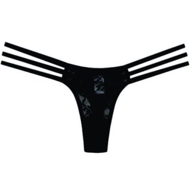 Imagem de Calcinha Tridente Fio Dental em Renda com Tiras na Cintura - Lingerie 