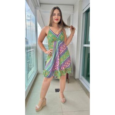 Imagem de Vestido Feminino Indiano Tipo Trapézio Seda Premium Alça C/ Regulagem 