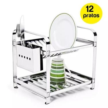 Imagem de Escorredor de Louça 12 Pratos Com Porta Talher em Aço Inox - Mak-inox