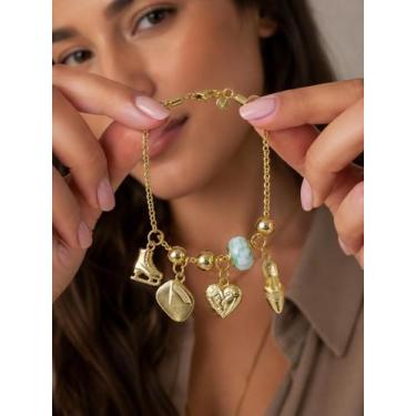 Imagem de Pulseira Feminina Folheada a Ouro com Pingentes Delicados de Bolsa, Sa