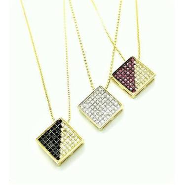 Imagem de Cordão E Pingente Losango Cravação Pavé Microzirconias Banho Ouro 18k 