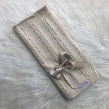 Imagem de Manta Bebe Trico Laço Removível Trança Maternidade Tricot - Mimo da Ce