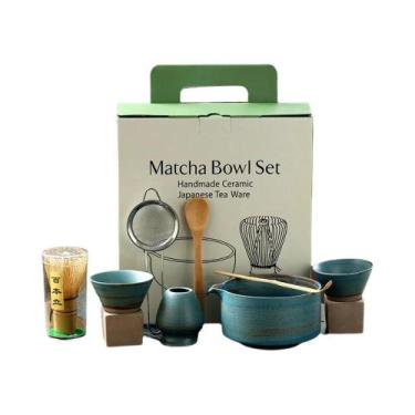Imagem de Conjunto De Matcha Japonês 8 Peças: Tigela De Cerâmica, Batedor De Bam