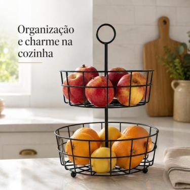 Imagem de Fruteira De Mesa Redondo 2 Andares Organizador Em Ferro 24cm - Hauskra