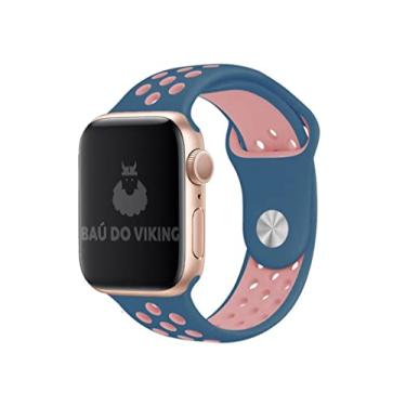 Imagem de Pulseira Silicone Furos, compatível com Apple Watch (Azul Rosa, 42/44/45 Pequeno)