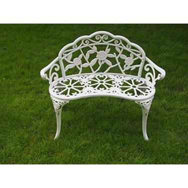 Imagem de Estilo Rosa Banco de Amor Assento Ferro fundido Branco Design Antigo Externo Pátio Porch Casa Jardim Parques Quintal Piscina