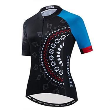 Imagem de JPOJPO Camiseta feminina de ciclismo, secagem rápida, respirável, refletiva, P-2GG, Scf2302, M