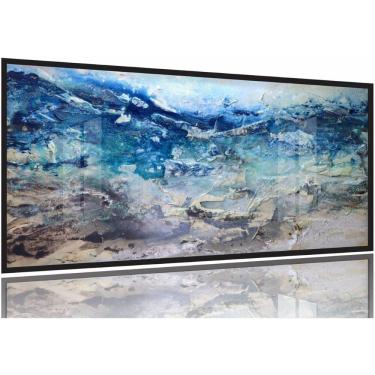 Imagem de Quadro Decorativo Abstrato Azul Sala Quarto 130x60 Moldura Preta 2x2