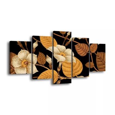 Imagem de Quadro Decorativo 129x63 Sala Quarto Arte Flores Douradas 1