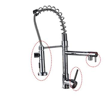 Imagem de Torneira de cozinha de bico duplo 360 graus de rotação primavera pull down pulverizador deck montado torneira de pia de cozinha misturador torneiras, cromo b, china