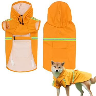 Imagem de Casaco de chuva para cães jaqueta de chuva impermeável para animais de estimação poncho de chuva refletivo para cães de estimação capa de chuva com furo para coleira para cães pequenos, médios grandes, laranja, G (4