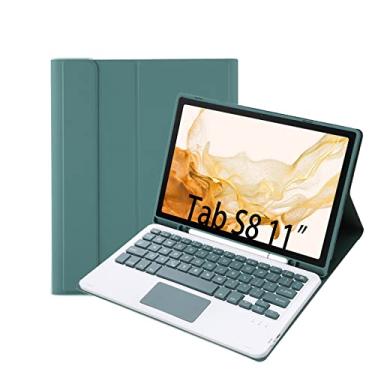 Imagem de Capa de teclado para Samsung Tab S8 / S7 com touchpad, teclado destacável com capa de suporte para caneta S para tablet Galaxy Tab S8 2022 / Tab S7 2020 de 11 polegadas (Tab S8/S7, Verde)