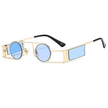 Imagem de Óculos de sol da moda Punk Homens Óculos de Sol Redondos Mulheres Vintage Retro Redondo Óculos de Sol Feminino Único Metal Steampunk Óculos UV400, C3Gold, Azul, Como a imagem