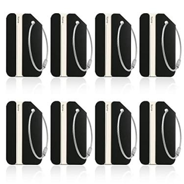 Imagem de Pacote de 8 etiquetas de bagagem de alumínio preto com cartão de identificação de nome perfeito para localizar rapidamente a mala de bagagem da Ovener