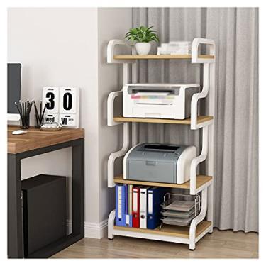 Imagem de Suporte de impressora de 4 camadas Suporte de impressora de piso Rack de scanner de máquina de fax móvel, prateleira de armação de metal para escritório sala de estar suporte de triturador de papel suporte de impressora para mesa (cor: bege)